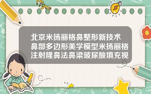 北京米扬丽格鼻整形新技术鼻部多边形美学模型米扬丽格注射隆鼻法鼻梁玻尿酸填充视频全过程