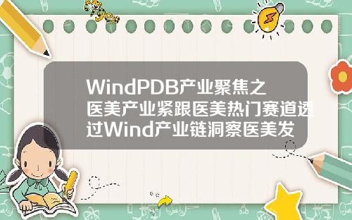 WindPDB产业聚焦之医美产业紧跟医美热门赛道透过Wind产业链洞察医美发展新趋势croma玻尿酸多少钱一支